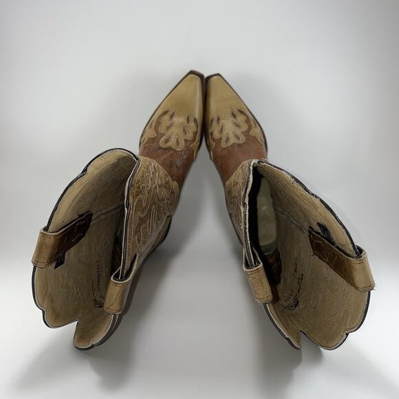 Justin Cowboy Damiana Boots L4337 Leather Snip Toe Size 6.5 B Tan Brown 2 Tone - Picture 6 of 10